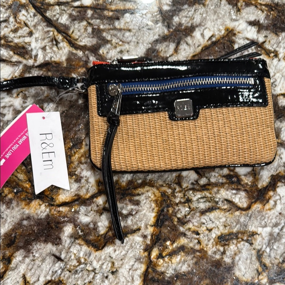 R & M Richards Tan and Black Clutch with Woven Design